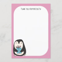 Penguin with a Present Flat Panel Thank You Card