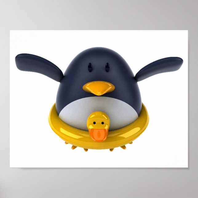Penguin With A Rubber Duck Poster (Front)