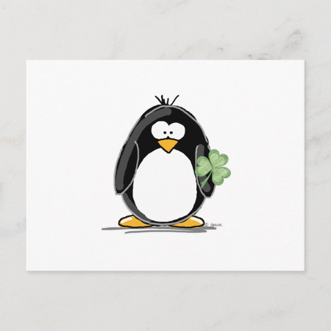 Penguin with a Shamrock Postcard (Front)