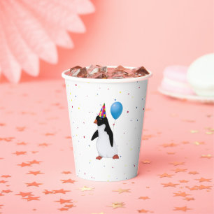 Penguin With Blue Balloon Birthday  Paper Cups