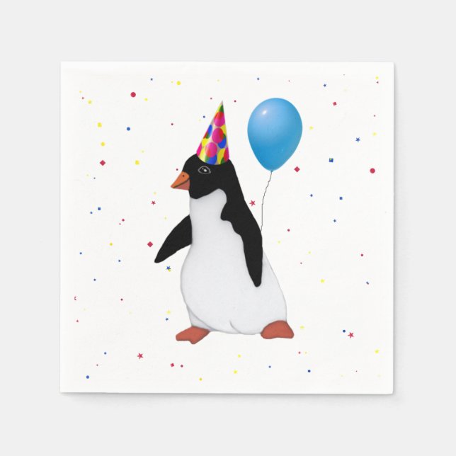 Penguin With Blue Balloon Paper Napkin (Front)