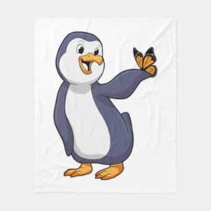 Penguin with Butterfly Fleece Blanket