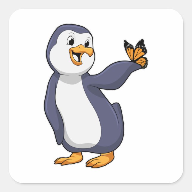 Penguin with Butterfly Square Sticker (Front)