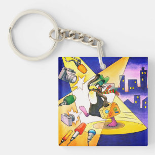 penguin with case acrylic key key ring