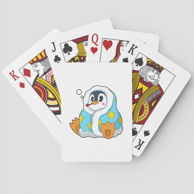 Penguin with Clinical thermometer Playing Cards (Back)