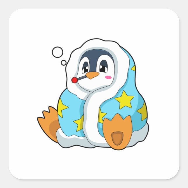 Penguin with Clinical thermometer Square Sticker (Front)