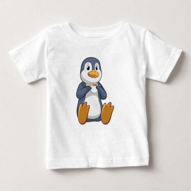 Penguin with Coffee Cup Baby T-Shirt (Front)