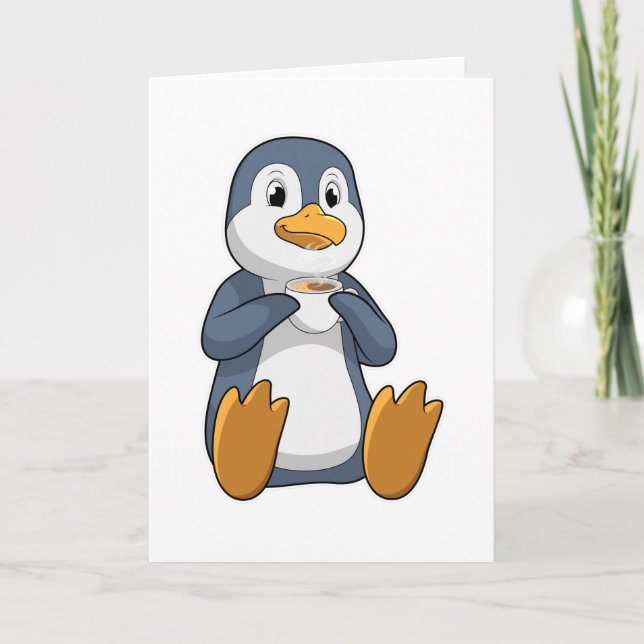 Penguin with Coffee Cup Card (Front)
