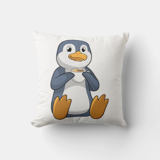 Penguin with Coffee Cup Cushion (Front)