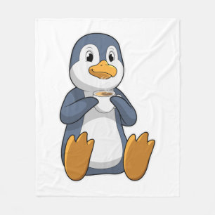 Penguin with Coffee Cup Fleece Blanket