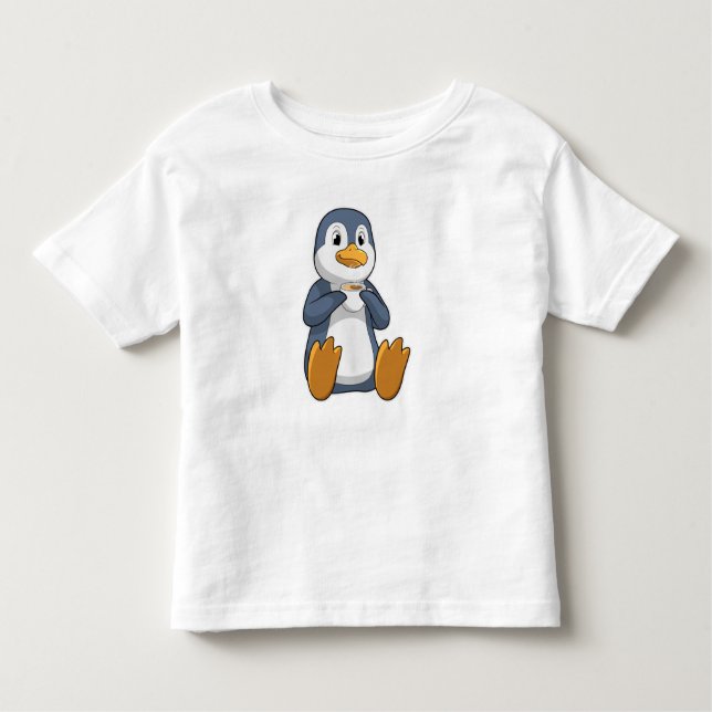 Penguin with Coffee Cup Toddler T-Shirt (Front)