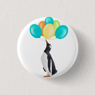 Penguin With Colourful Balloons 3 Cm Round Badge