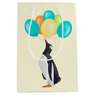 Penguin With Colourful Balloons Birthday Medium Gift Bag