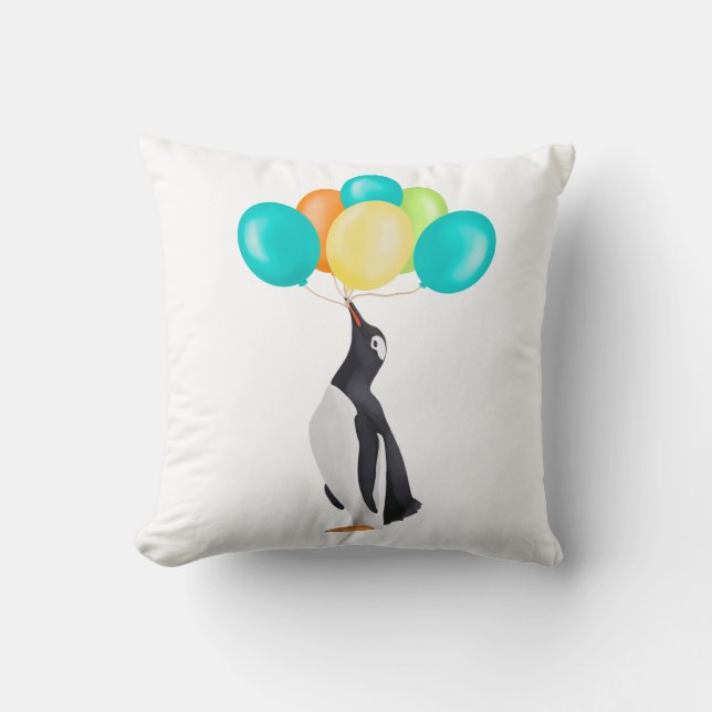 Penguin With Colourful Balloons Cushion (Front)