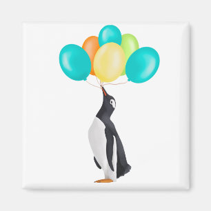 Penguin With Colourful Balloons Magnet