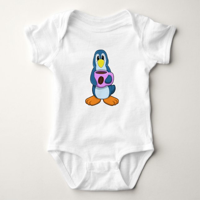 Penguin with Cup of Coffee Baby Bodysuit (Front)