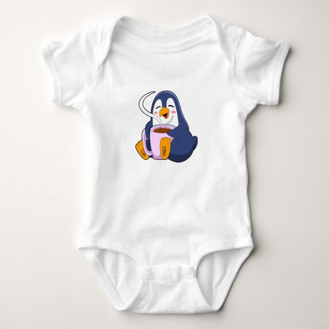 Penguin with Cup of Coffee Baby Bodysuit (Front)