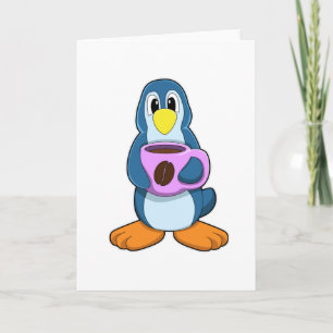 Penguin with Cup of Coffee Card