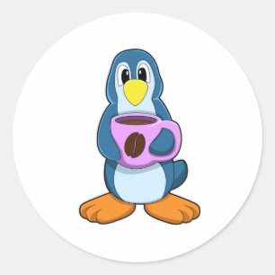 Penguin with Cup of Coffee Classic Round Sticker