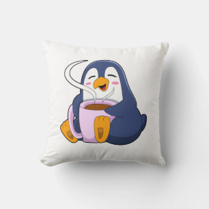 Penguin with Cup of Coffee Cushion