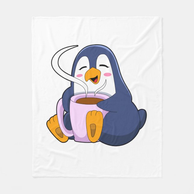 Penguin with Cup of Coffee Fleece Blanket (Front)