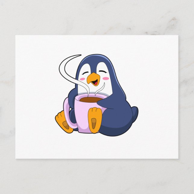 Penguin with Cup of Coffee Postcard (Front)