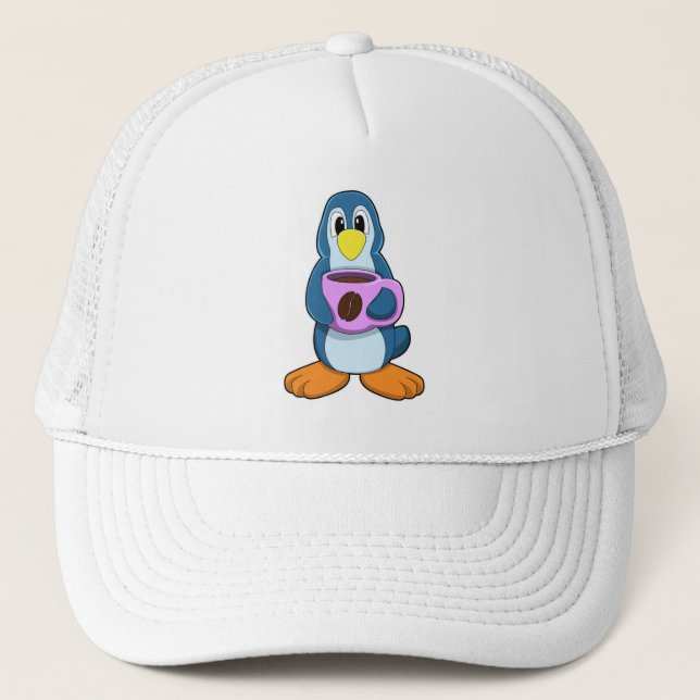 Penguin with Cup of Coffee Trucker Hat (Front)