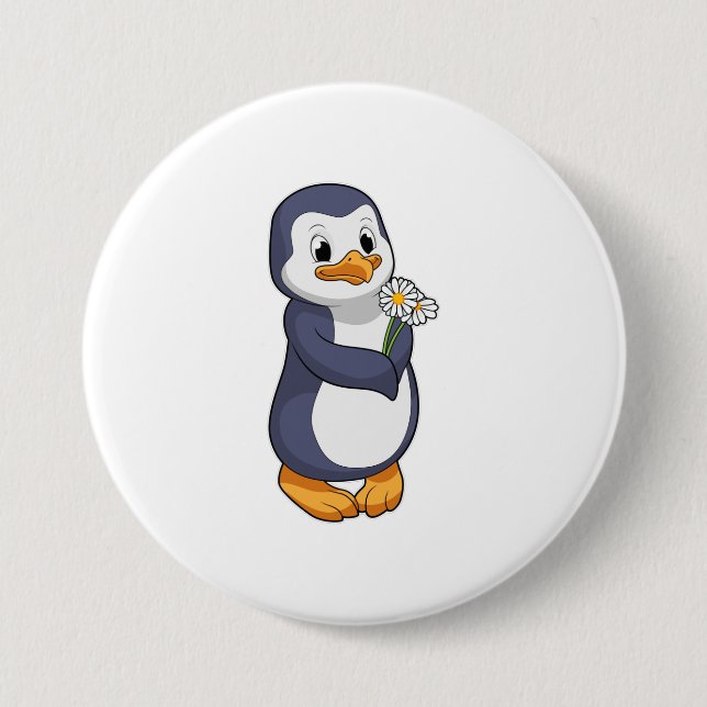 Penguin with Daisy 7.5 Cm Round Badge (Front)