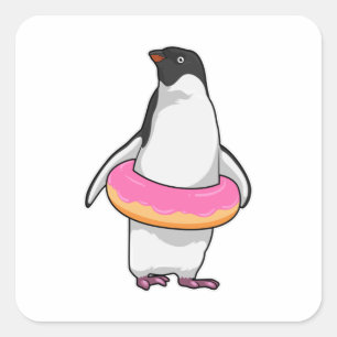 Penguin with Doughnut Square Sticker