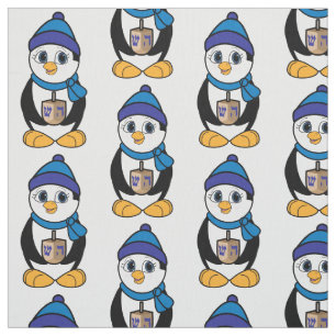 Penguin with Dreidel at Hanukkah Fabric