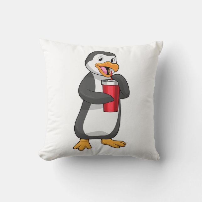 Penguin with Drinking cup with Straw Cushion (Front)