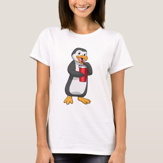 Penguin with Drinking cup with Straw T-Shirt (Front)