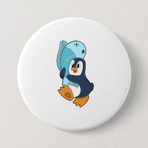 Penguin with Fish 7.5 Cm Round Badge