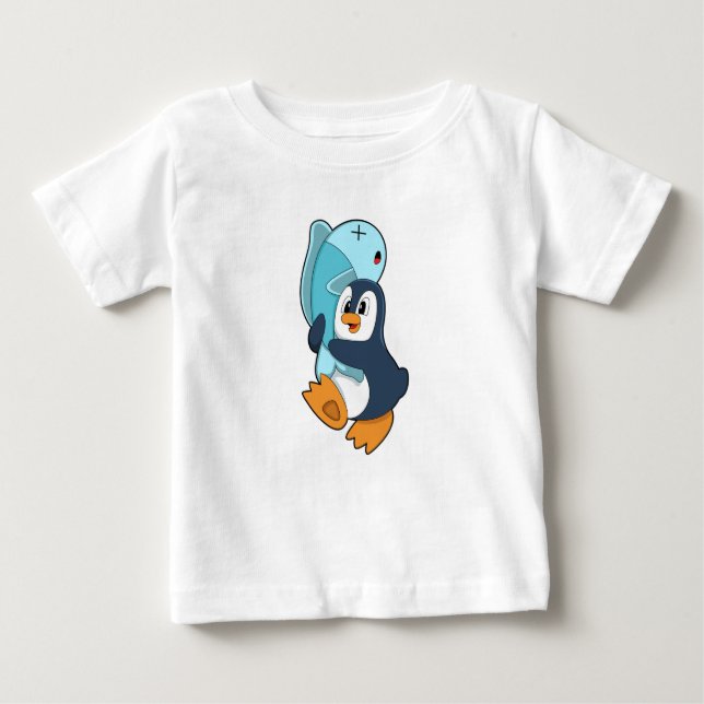 Penguin with Fish Baby T-Shirt (Front)