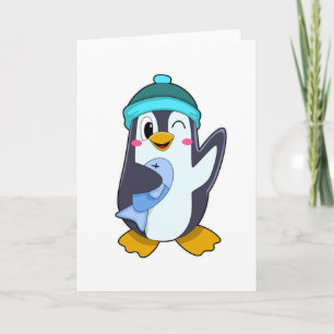Penguin with Fish & Hat Card