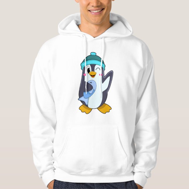 Penguin with Fish & Hat Hoodie (Front)