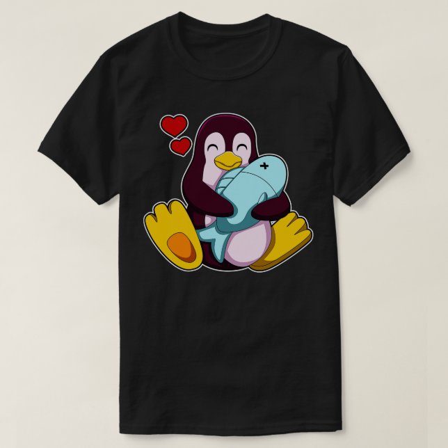 Penguin with Fish Hearts T-Shirt (Design Front)