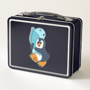 Penguin with Fish Metal Lunch Box