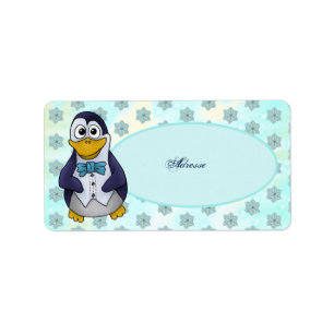 penguin with fly address sticker