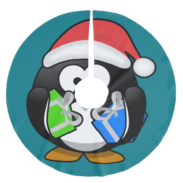 Penguin with Gifts Brushed Polyester Tree Skirt (Front)