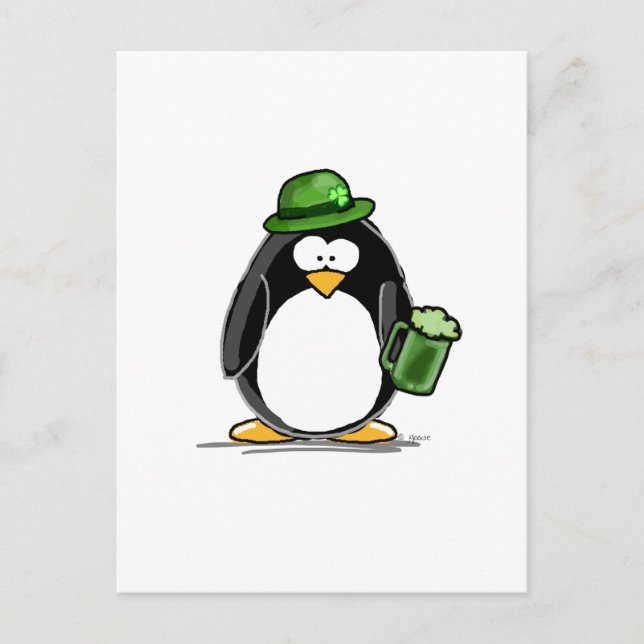 Penguin with Green Beer Postcard (Front)