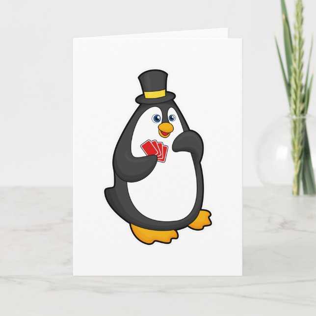 Penguin with Hat at Poker with Poker cards (Front)