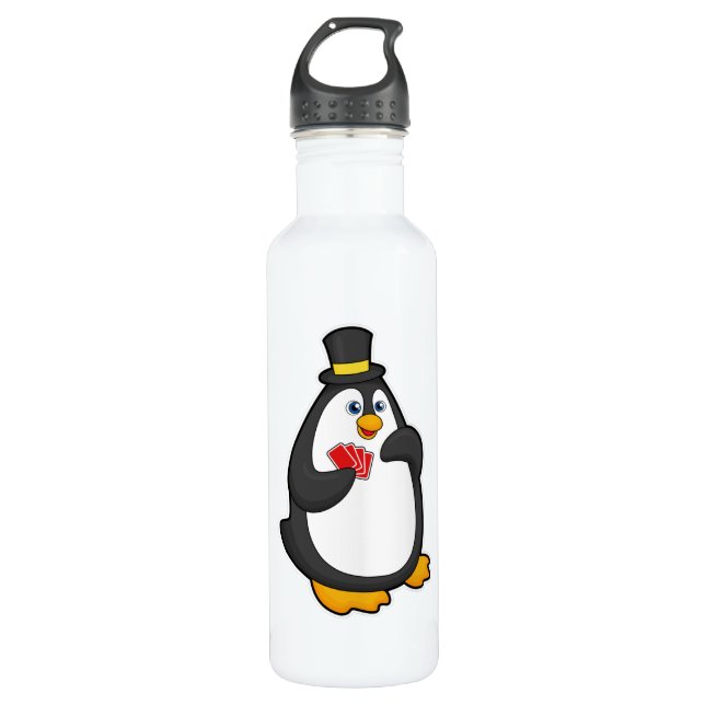 Penguin with Hat at Poker with Poker cards 710 Ml Water Bottle (Front)