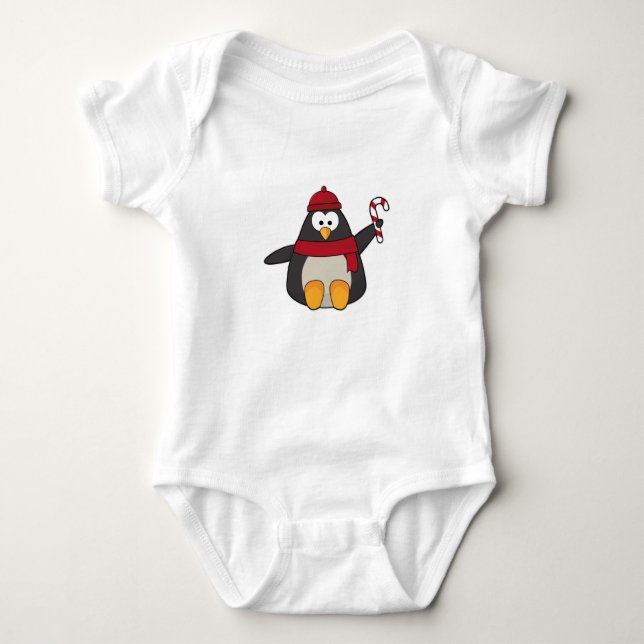 Penguin with Hat & Scarf Baby Bodysuit (Front)