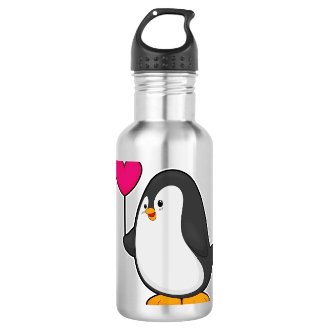 Penguin with Heart Balloon 710 Ml Water Bottle (Front)