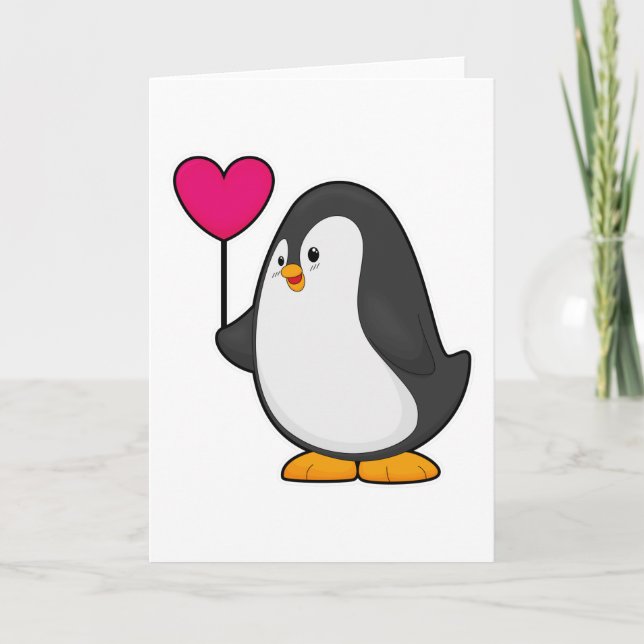 Penguin with Heart Balloon Card (Front)