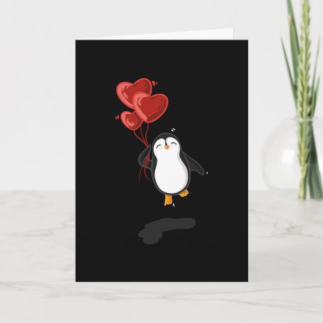Penguin with heart balloons. card (Front)