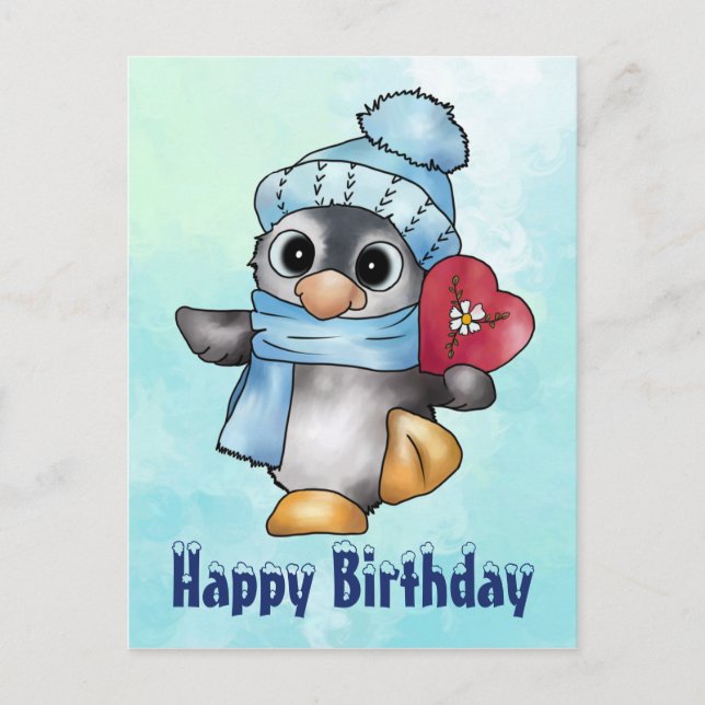 penguin with heart postcard (Front)
