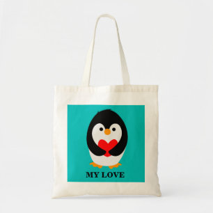 Penguin with heart tote bag