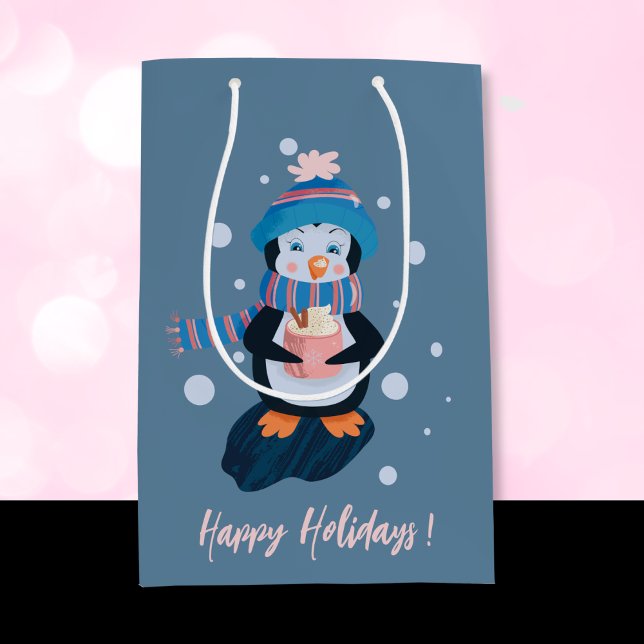 Penguin with Hot Cocoa Blue Holiday Gift Bag (Creator Uploaded)